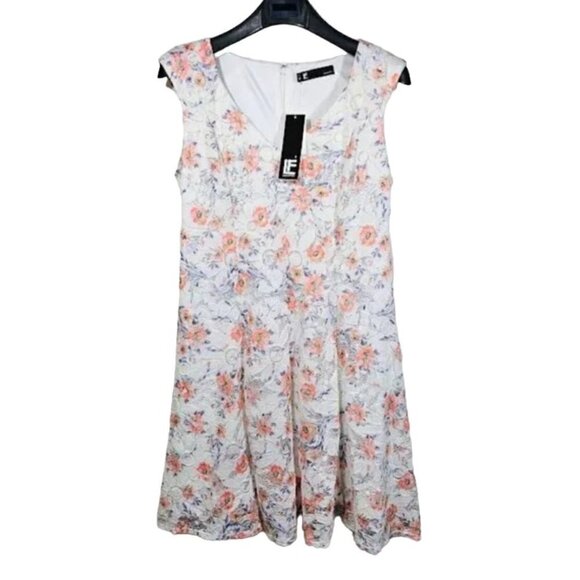 NWT LESLIE FAY Fit & Flare Dress Lace Overlay IVORY FLORAL size 12 Feminine Cute - Picture 1 of 7